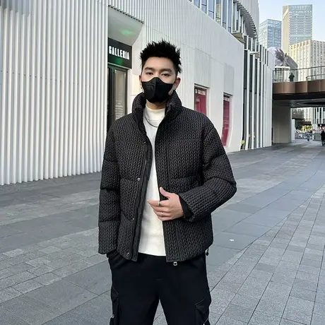 高级感麦穗格冬季羽绒服男2023新款宽松轻熟休闲时尚立领羽绒外套图片