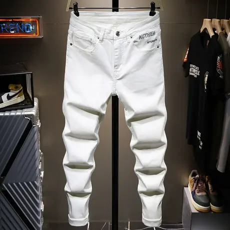 夏季帅气牛仔裤男直筒白色休闲裤宽松百搭韩版复古潮牌潮流裤子男商品大图