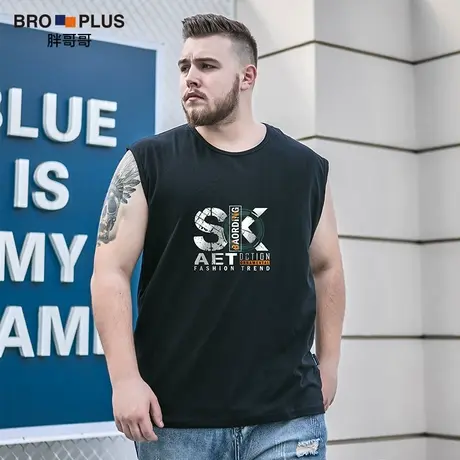 胖哥哥大码男装背心男宽松加肥加大潮流胖子无袖T恤衫纯棉运动衫图片