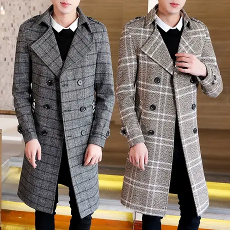 风衣男中长款英伦风帅气毛呢子大衣秋冬季男士过膝加厚双排扣外套商品大图
