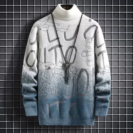 水貂绒高领毛衣男士秋冬季打底衫加绒加厚青少年高中学生保暖上衣商品大图