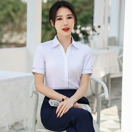 2023新款联通工作服女短袖衬衫联通5G衬衣营业厅工装套装工服春秋图片