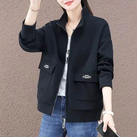 短款卫衣外套女春秋2024年新款时尚机车服立领宽松休闲上衣百搭潮商品大图