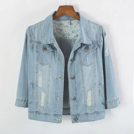 牛仔外套女春夏短款韩版新款修身显瘦防晒薄款七分袖牛仔服上衣6商品大图