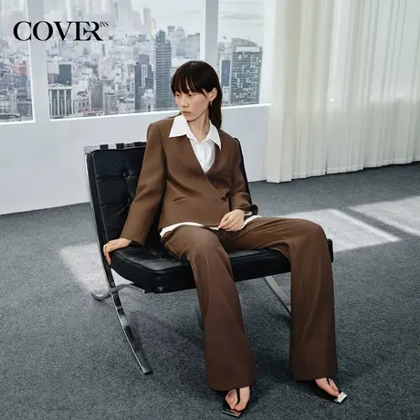 COVER冬季华夫格美拉德混纺直筒西裤图片