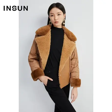 INSUN恩裳线上专选冬季水貂毛领羊毛门襟羽绒皮草商品大图
