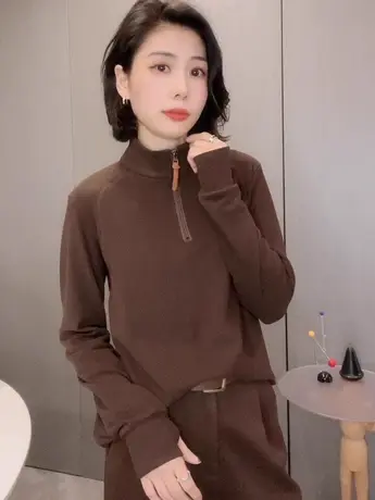 秋冬立领半拉链卫衣女2023装新款双面德绒保暖打底衫百搭显瘦上衣商品大图