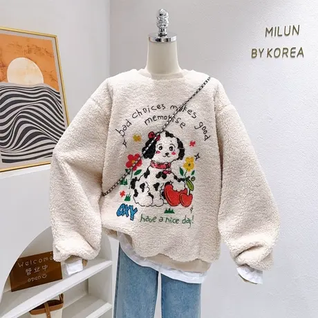 秋冬款羊羔绒外套韩代高定款奶fufu软糯毛毛卫衣加绒保暖上衣欧货图片