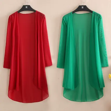 夏天披肩外套女中长款薄款夏季开衫外搭空调衫沙滩防晒衣薄纱外衣商品大图