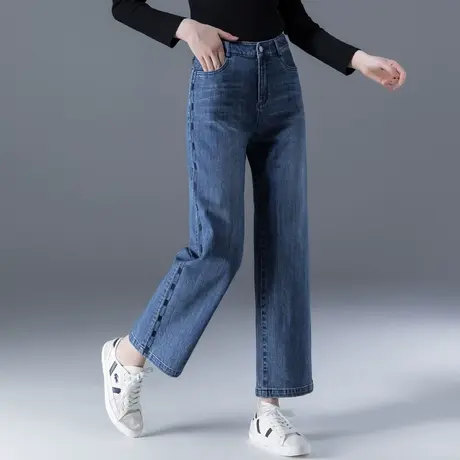 阔腿牛仔裤女春夏薄款高腰九分大码胖mm裤子女2024新款宽松直筒裤商品大图