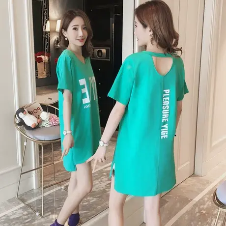 2025春夏新款睡衣韩版宽松短袖t恤女打底衫中长款睡裙时尚家居服图片