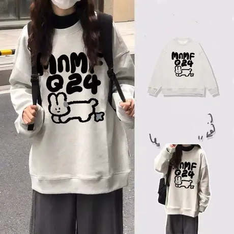 美式复古oversize卫衣女2023春秋薄款设计感小众宽松bf慵懒风外套商品大图