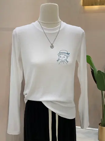 初秋新款女装2023白色仿棉长袖t恤女冬季加绒洋气内搭打底衫上衣商品大图