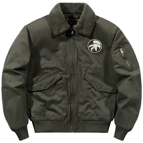 VIP冬季仿羊羔绒外套男棉服飞行员夹克加厚复古工装外套加绒棉袄商品大图