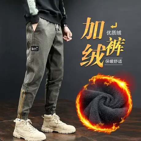 秋冬款冬季男士工装加绒加厚男裤子青少年运动抓绒休闲裤秋裤外穿商品大图