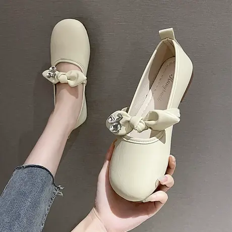 玛丽珍鞋女2023夏季新款温柔风蝴蝶结平底浅口单鞋法式复古小皮鞋商品大图