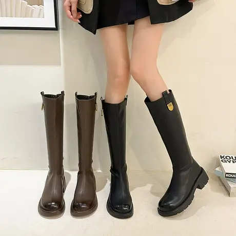 永希复古靴子夏款女2023年新款法式骑士靴爆款显瘦粗跟高跟长筒靴图片