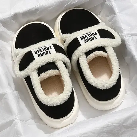 棉拖鞋女士冬季外穿2023新款室内家居厚底加绒保暖包跟魔术贴棉鞋商品大图