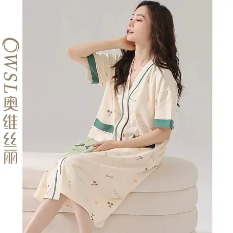 睡裙女夏季薄款短袖甜美大码中长款可外穿家居服裙子图片