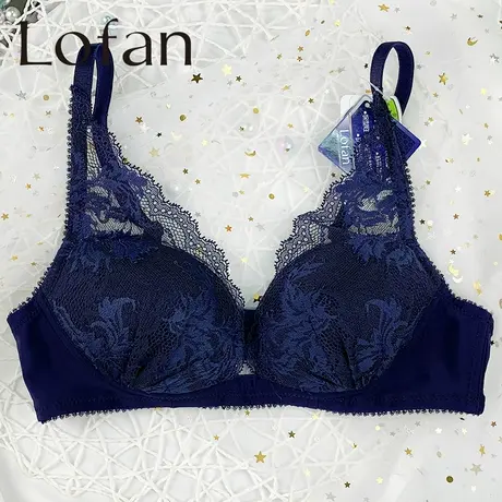 Lofan深v薄文胸进口花边可放插片二排扣调整型收副乳无钢圈5158图片