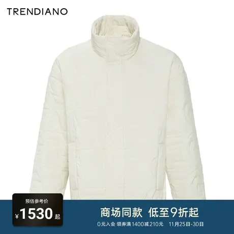 TRENDIANO2023年时尚字母绣花立领夹棉休闲百搭短外套男潮黑白色图片