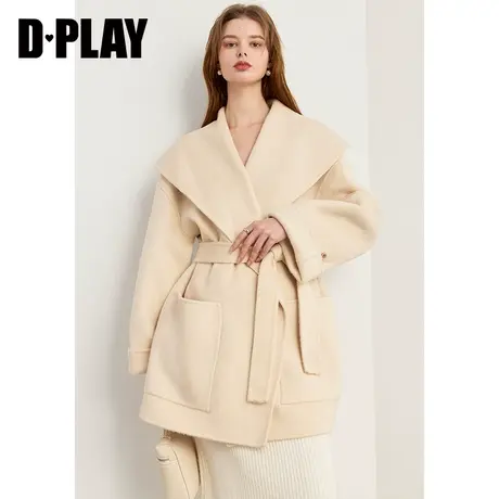 DPLAY冬新轻奢奶驼色大翻领宽松浴袍风5%驼绒双面羊毛呢大衣商品大图