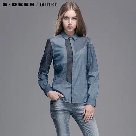 sdeer圣迪奥专柜正品几何拼图休闲牛仔衬衫4380514图片