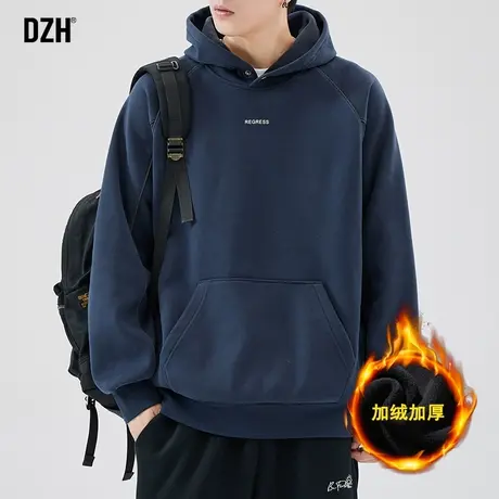 新款男士卫衣加绒男款冬季潮牌男装2024新款连帽加厚保暖外套上衣图片