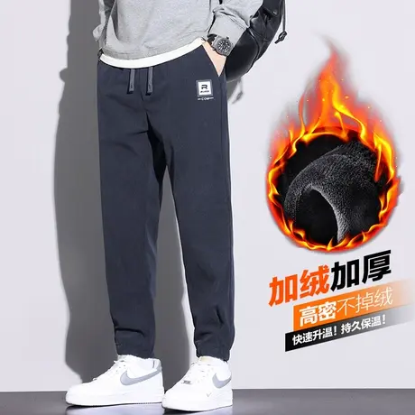 秋冬款男生加绒加厚束脚防风运动卫裤冬季2024新款灯芯绒休闲裤子图片