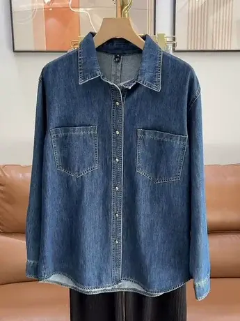 复古牛仔加绒加厚衬衫外套2023秋冬季新款设计宽松上衣潮商品大图