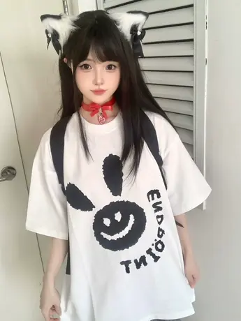 美式复古正肩纯棉短袖t恤女夏季宽松慵懒风半袖设计感小众上衣服商品大图