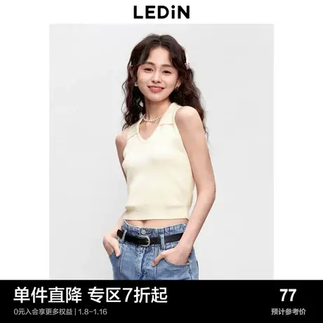 乐町新品温柔修身内搭马甲上衣秋季新款翻领短款针织小背心图片
