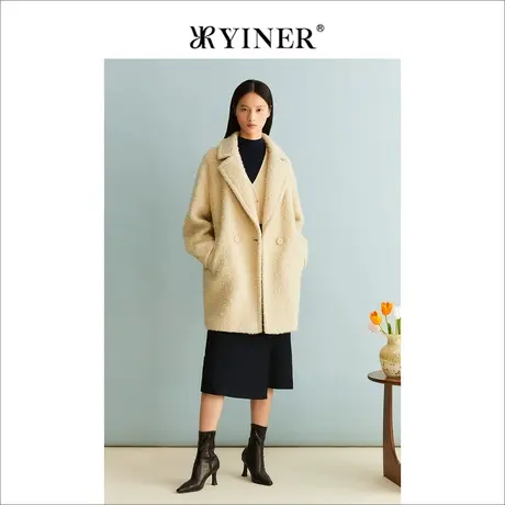 【绵羊毛+羊驼毛】YINER音儿女装冬季双面毛呢大衣长款外套商品大图