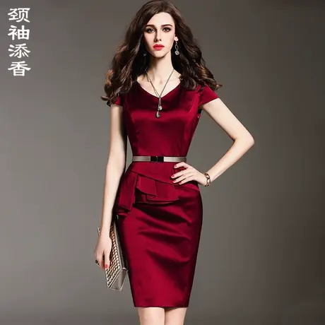 颈袖添香2024春夏季新款时尚低调华丽礼服气质修身包臀职业连衣裙图片