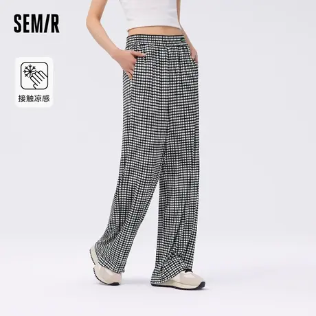 森马休闲裤女凉感垂感肌理针织裤显瘦显腿长夏季松紧腰阔腿裤慵懒商品大图