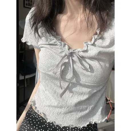 甜美纯欲风短款半袖T恤女夏季韩版修身显瘦高级感气质短袖上衣潮图片