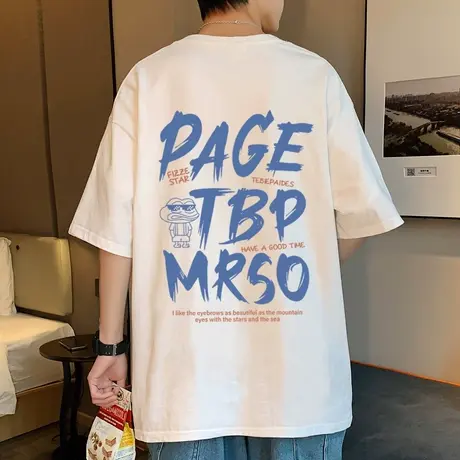 纯棉宽松美式短袖t恤男夏季2024新款嘻哈半袖衣服潮牌男装体恤衫商品大图