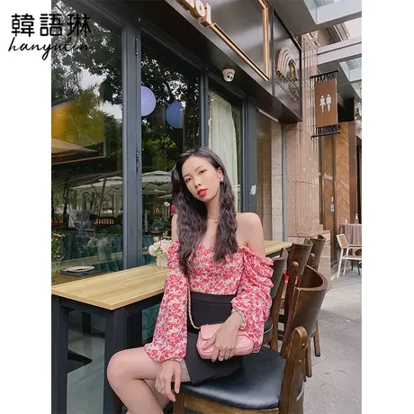 韩语琳雪纺衫女新款春秋方领灯笼袖上衣修身显瘦碎花吊带小衫商品大图