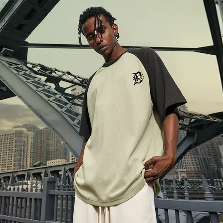 Nuthink美式复古华夫格男t恤潮牌重磅宽松情侣短袖夏季半袖上衣潮商品大图