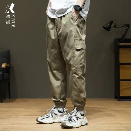希越肌理印花户外工装束脚裤男士2024春季宽松大码休闲九分长裤子商品大图