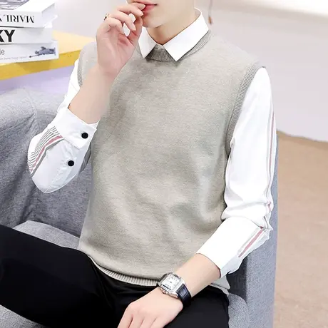 假两件毛衣男士春秋季潮流长袖针织打底衫衬衫领休闲新款2022男装商品大图