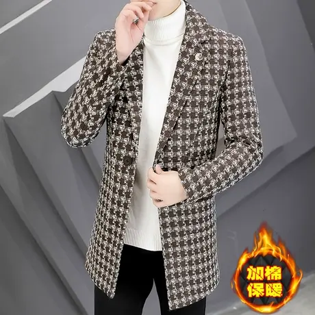 秋冬季高端潮流加棉呢子风衣男士中长款英伦毛呢大衣加厚西装外套商品大图