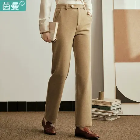 茵曼旗舰店通勤毛呢休闲直筒裤女2024年春秋季新款高腰加厚长裤子图片