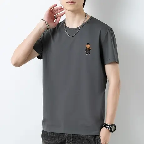 莫代尔小熊t恤男士短袖简约百搭冰丝冰感半袖圆领上衣服夏季男装商品大图
