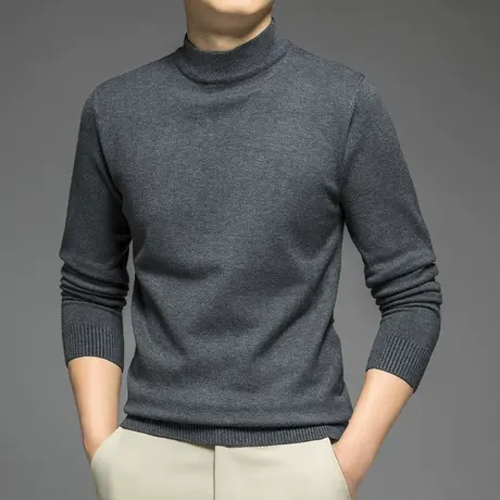半高领毛衣男士针织衫秋冬保暖一体绒中领打底衫加绒加厚毛衫线衣商品大图
