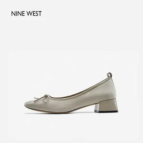 Nine West/玖熙丝绒芭蕾舞粗跟单鞋女方头2023冬新款蝴蝶结仙女风商品大图