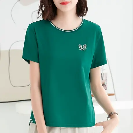 高级感纯棉短袖t恤衫2023年春夏季新款洋气减龄女士宽松半袖体恤图片
