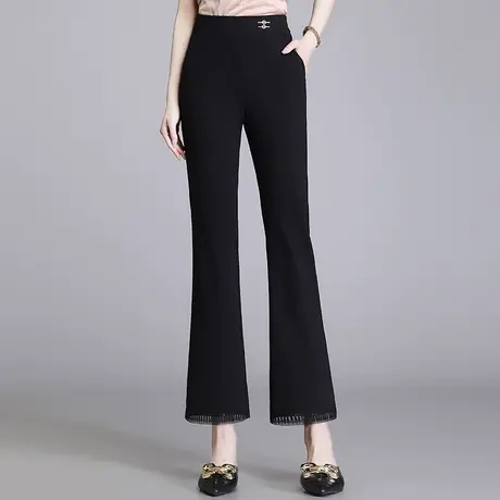 黑色喇叭裤女夏季2023新款小个子通勤修身九分微喇职业裤休闲裤子商品大图