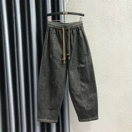 2023秋季新款欧货松紧腰设计感牛仔老爹裤女宽松显瘦百搭哈伦长裤图片