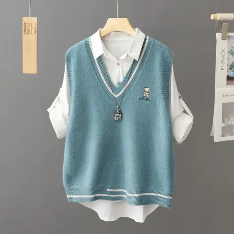 2023年新款秋季针织背心女马甲宽松V领无袖毛衣马夹外穿秋冬上衣图片